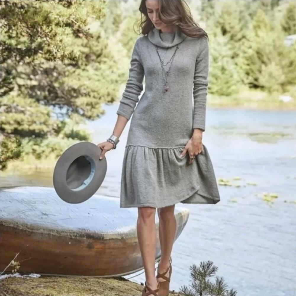 Sundance Sweater Dress S Merino‎ Wool Mohair Knit Cowl Neck Dropped Waist Gray